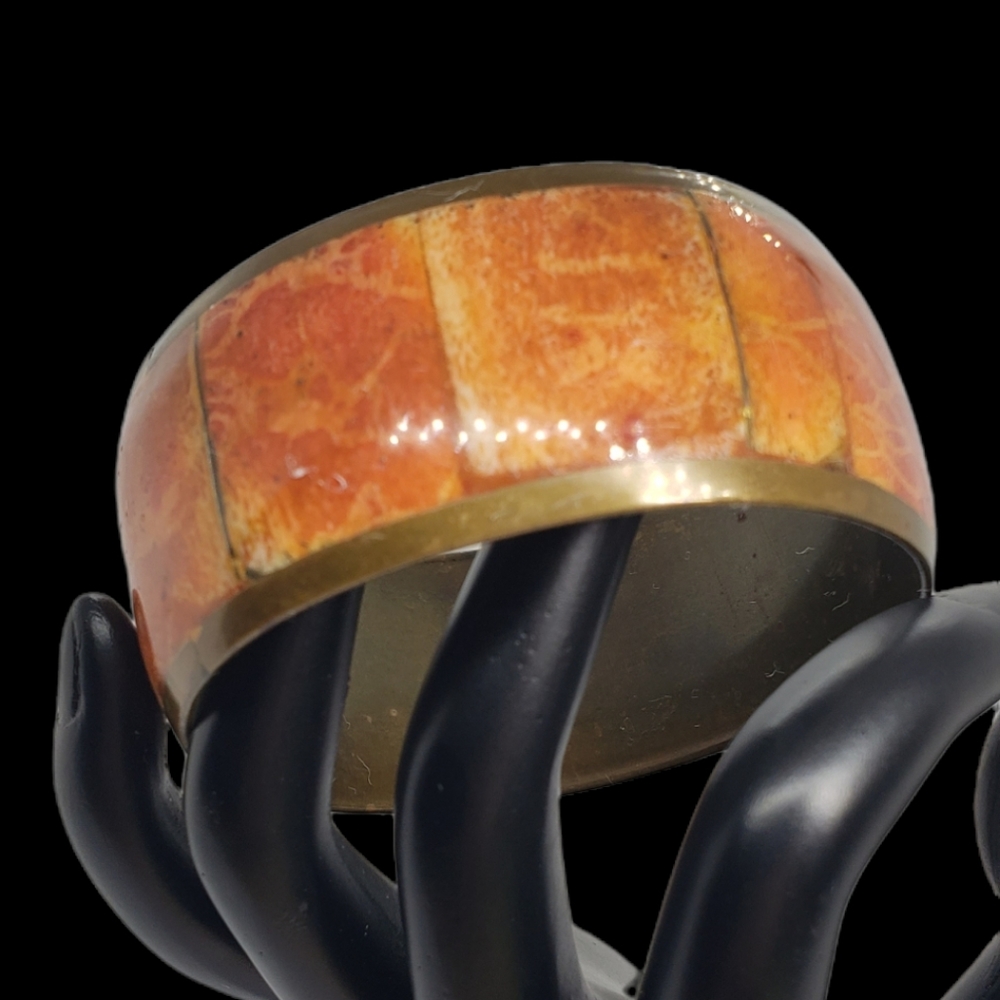 - Apple Coral and brass- Bangle bracelet. Sku.5